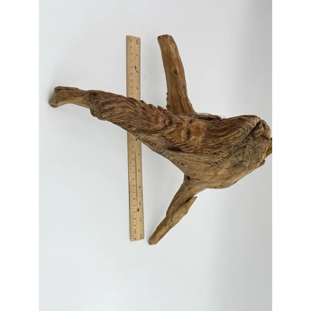 Hand Carved Wood Old Man Face w Feather Spirit Tree Sculpture Figure 12”x10” VTG